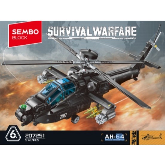 Sembo Block Survival Warfare Helikopter Apache AH-64