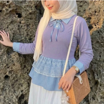 NAYEON Collar Ribbon Lace Knit Top