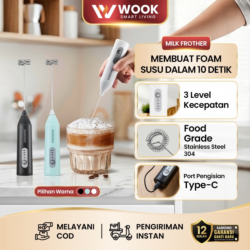 SAMONO Milk Frother Pengocok Susu Elektrik 2 Layer 3 Level Speed 400mAh Tahan Lama Type C Fast Charg