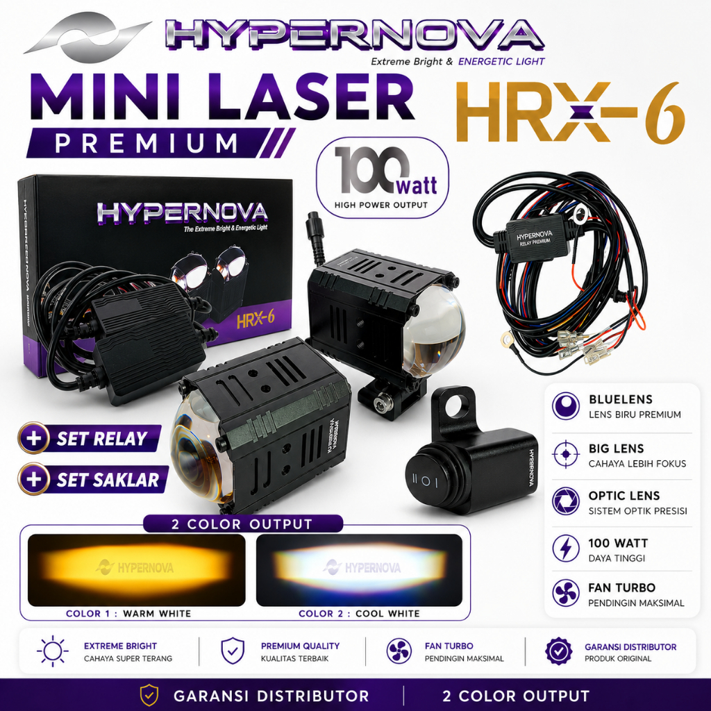 HYPERNOVA - ORIGINAL LAMPU TEMBAK MINI LASER HYPERNOVA HRX6 100 WATT 9-24 VOLT HRX 6