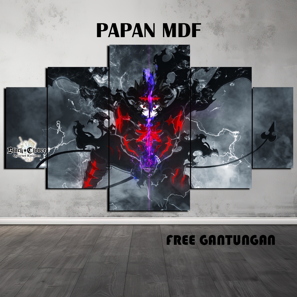 Poster Papan mdf Hiasan Dinding ANIME BLACK CLOVER - ASTA Wallpaper Hiasan kamar Aesthetik 5 panel
