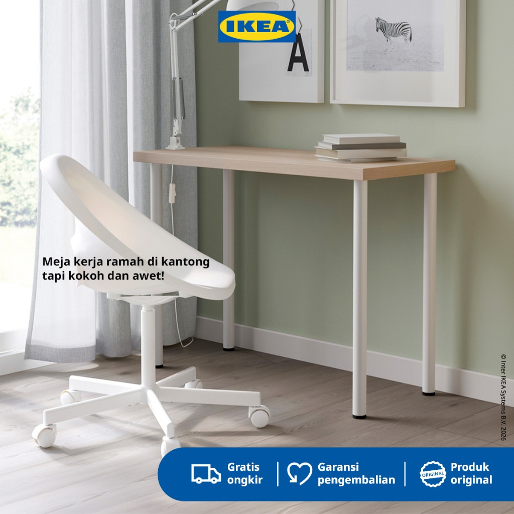 IKEA LINNMON/ADILS Meja Minimalis Berkualitas Efek Kayu Oak Diwarnai Putih/Putih100x60 cm