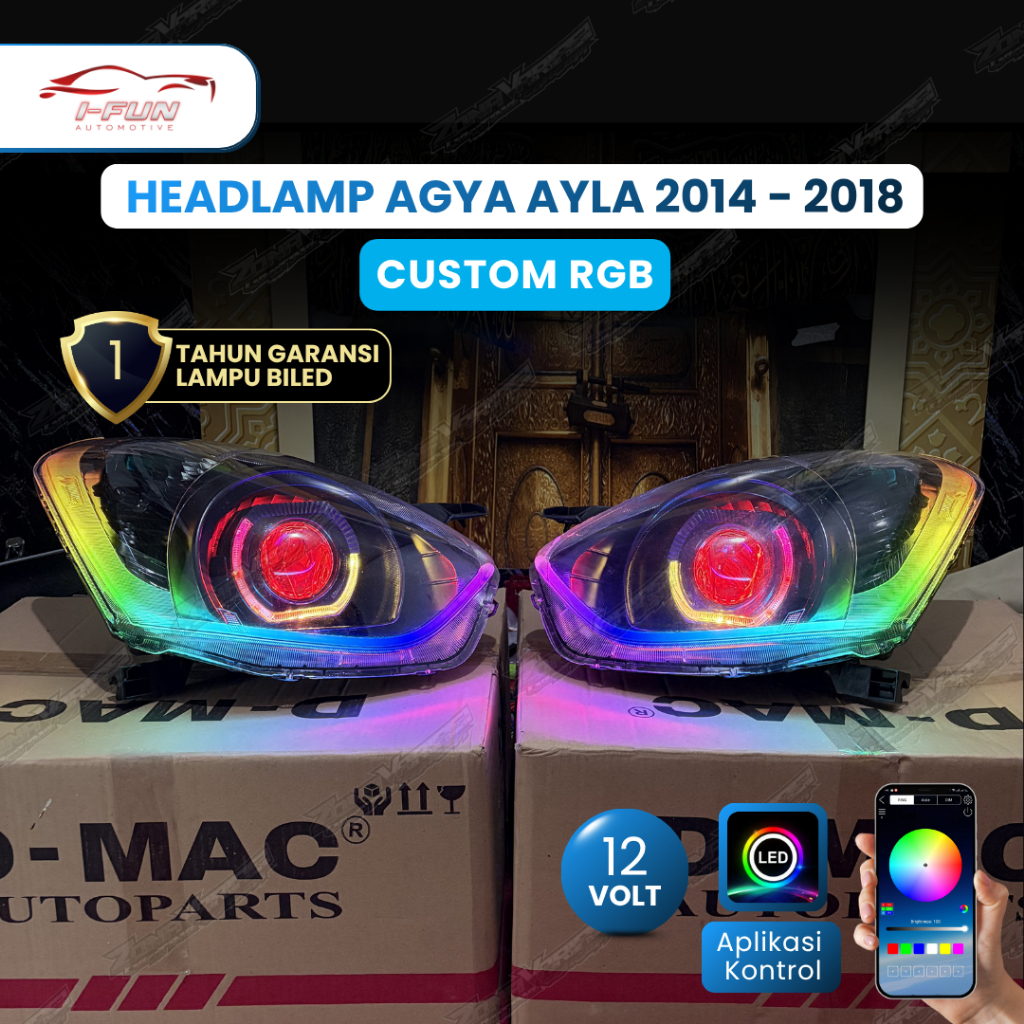 Headlamp Agya Ayla Custom Set Biled RGB Lampu Depan Mobil Ayla Agya Tahun 2014 - 2018 Lampu Depan Mo