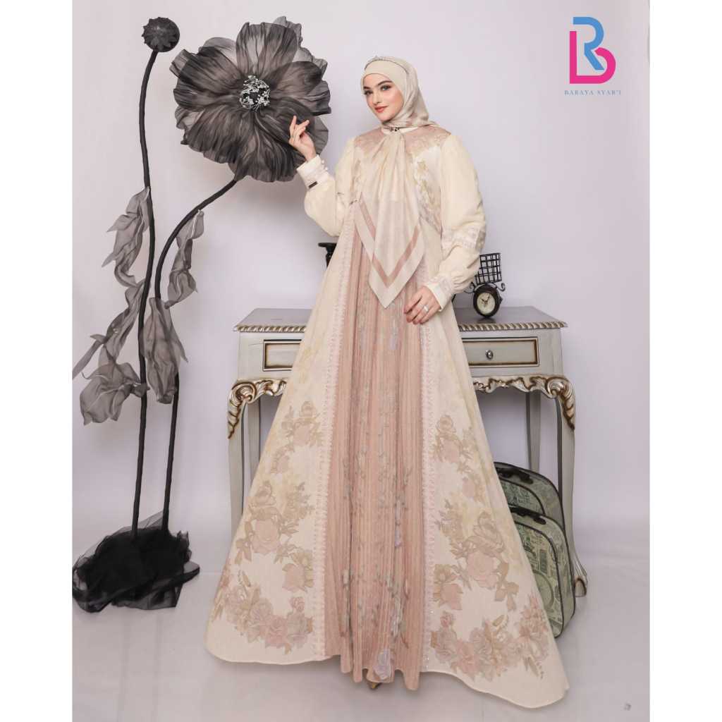 Ready Seruni set syari by baraya syari  ceruty bebydoll printing GAMIS SET TERABARU GAMIS MEWAH