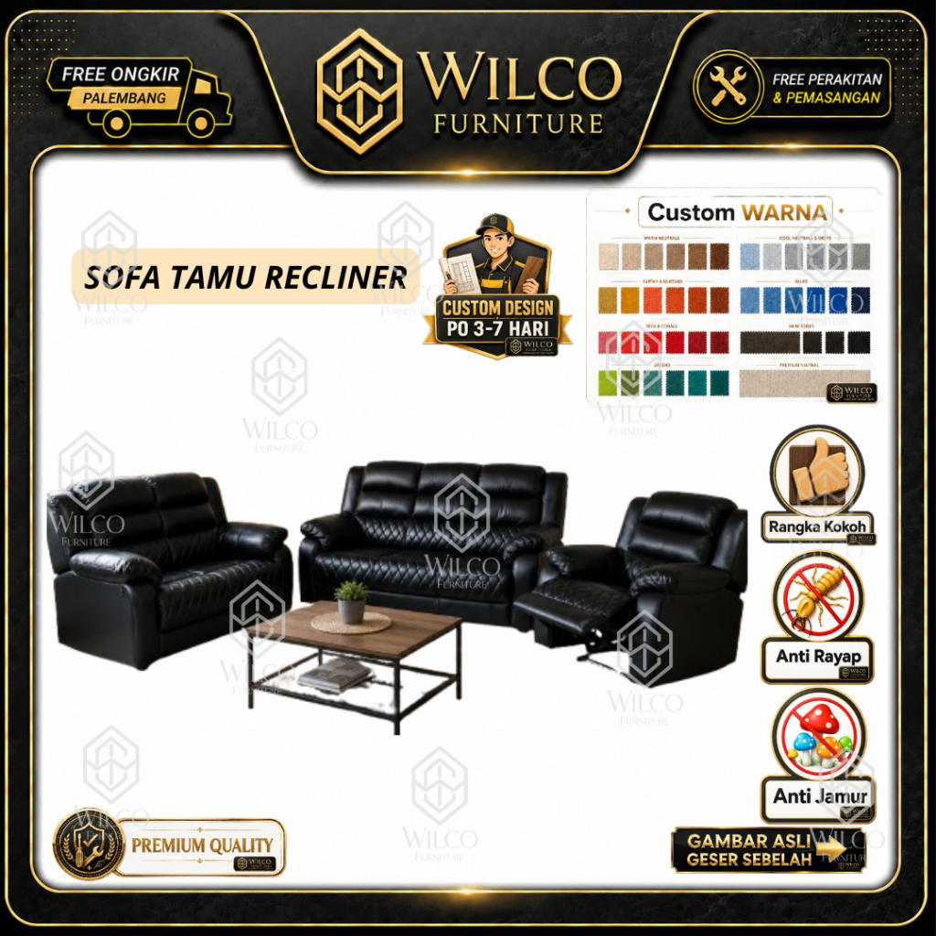 Sofa Tamu Recliner 321 Seater Mewah | Sofa Tamu Dudukan 321 Bahan Kulit