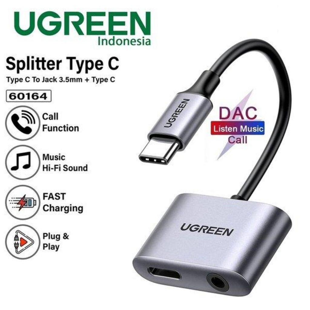 Ugreen Converter Splitter DAC Type C Ke Jack 3.5mm+ Type C Audio Call