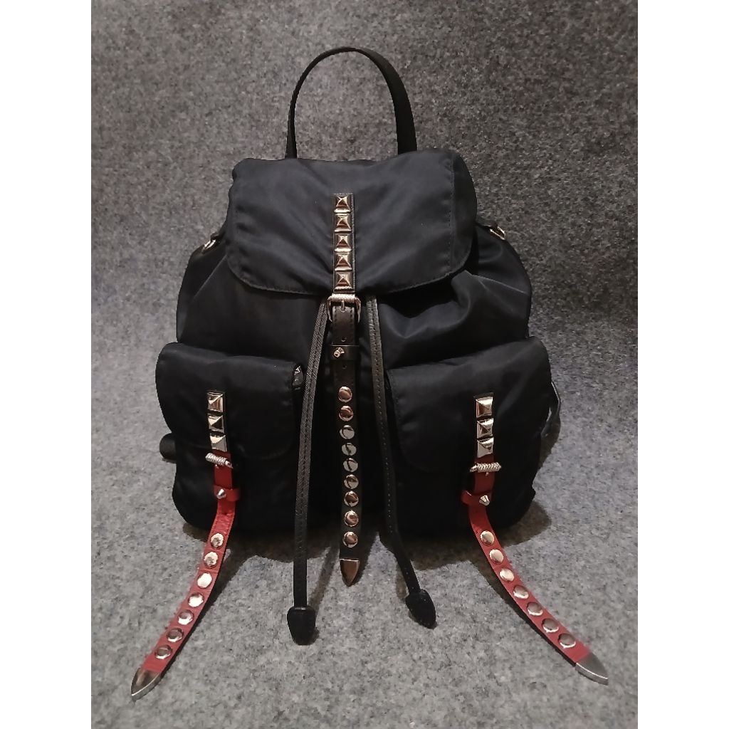 Prada Black Nylon Studded Backpack Auth. Preloved