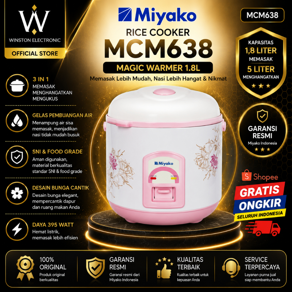 RICE COOKER MIYAKO MCM638 1.8L/MCM-638/MCM 638/MIYAKO RICE COOKER 1.8L /MIYAKO ORIGINAL BERGARANSI