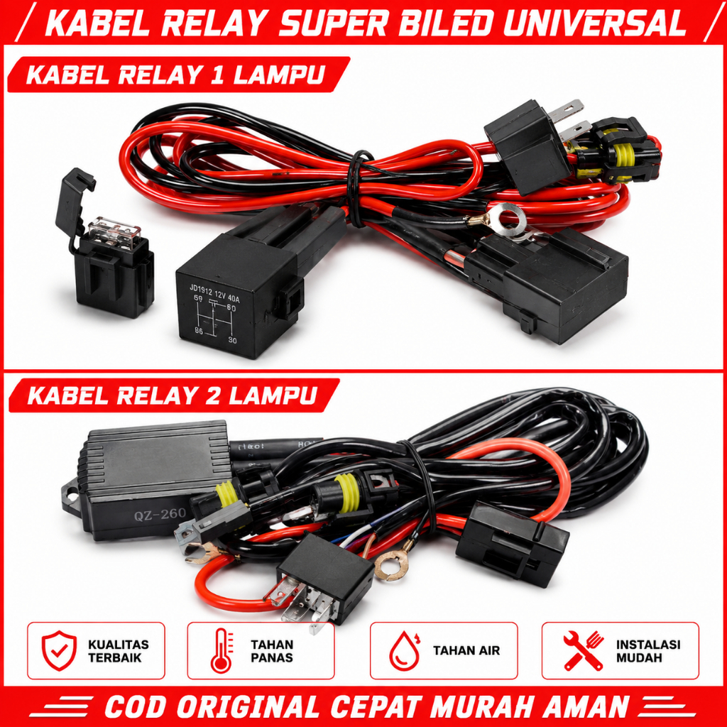 ORIGINAL KABEL RELAY BILED MOTOR MOBIL RELAY MOTOR SUPER 1 LAMPU BILED | KABE RELAY HID MOBIL 2 LAMP