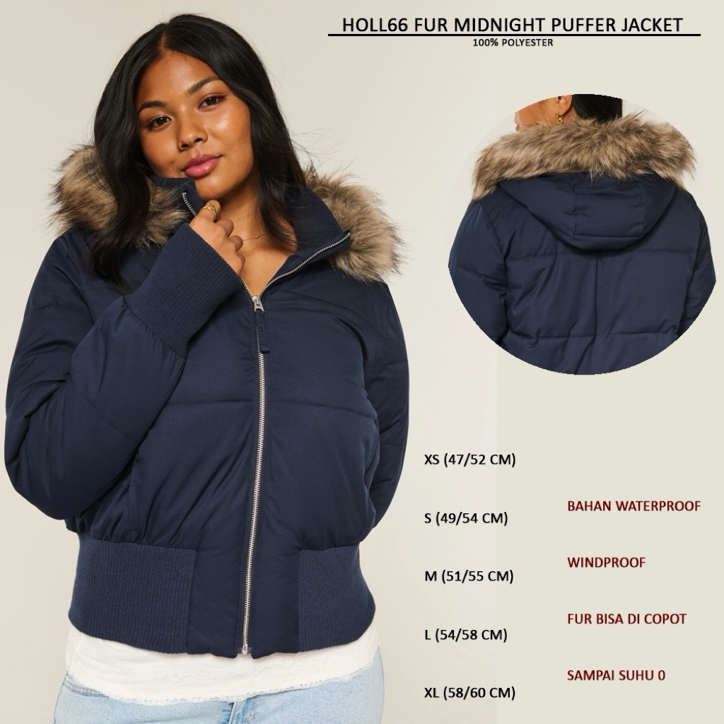 Jacket Puffer Bulang Winter Bulu Crop Navy Preloved