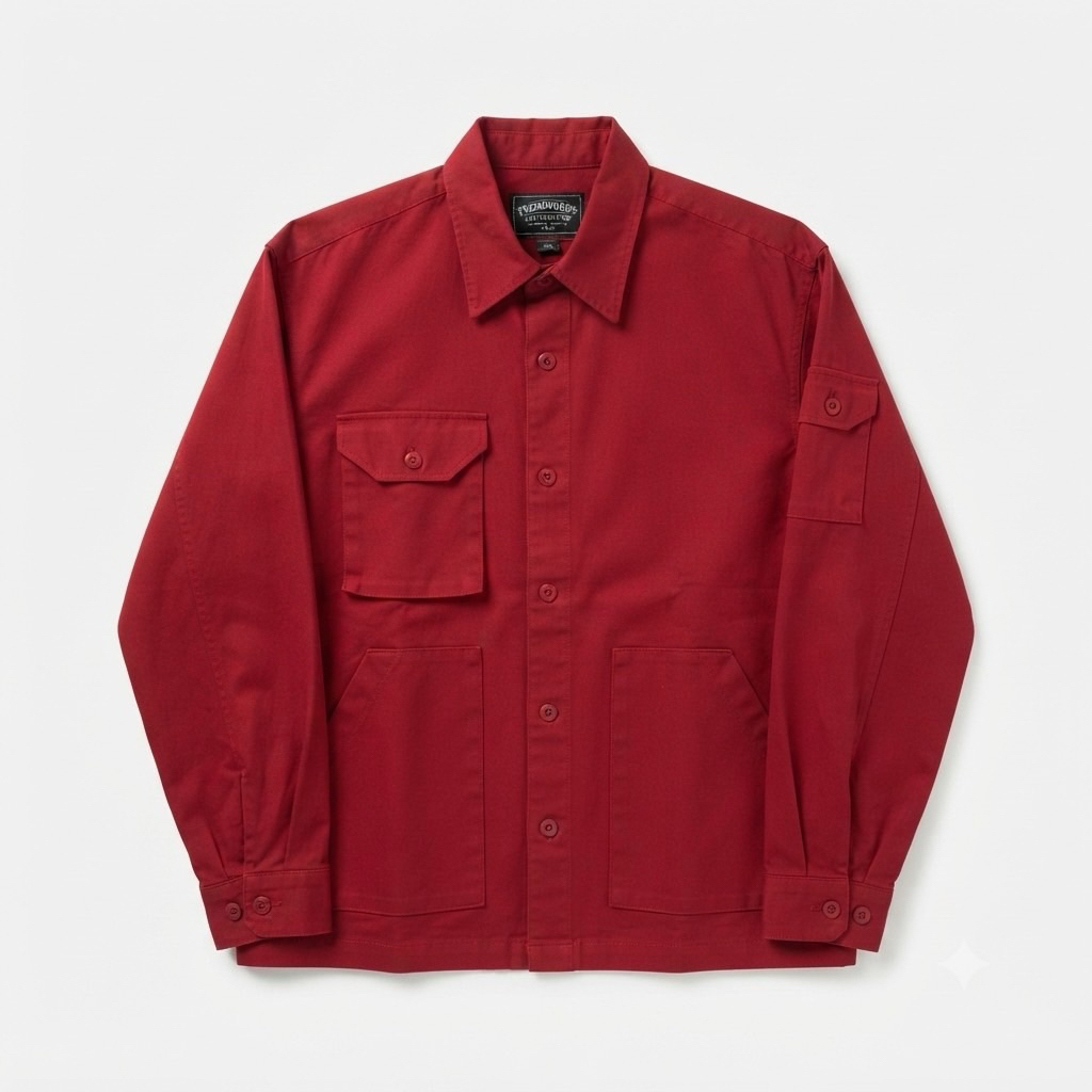frizmWORKS Korea Canvas Big Pocket Burgundy Outer Shirt L/S