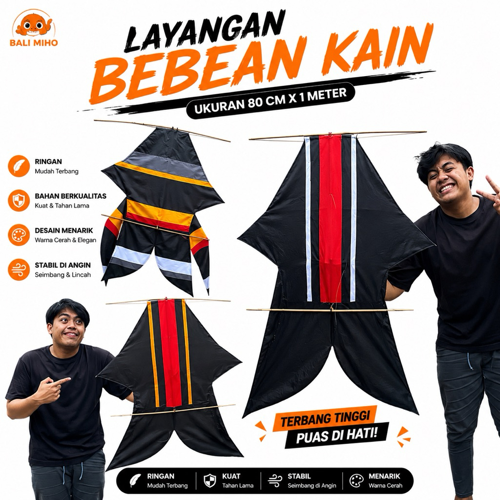 Layangan Bebean Kain 80 x 1 meter - Bebean Kain - Layangan Ikan Bali - Layangan Knockdown - Bebean K