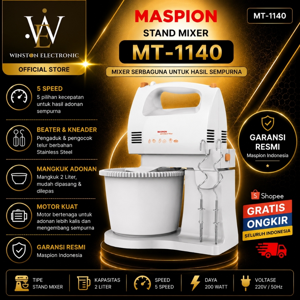 STAND MIXER MASPION  MT 1140 MIXER/MASPION STAND MIXER/MT-1140/MT1140/MT 1140/ORIGINAL GARANSI RESMI