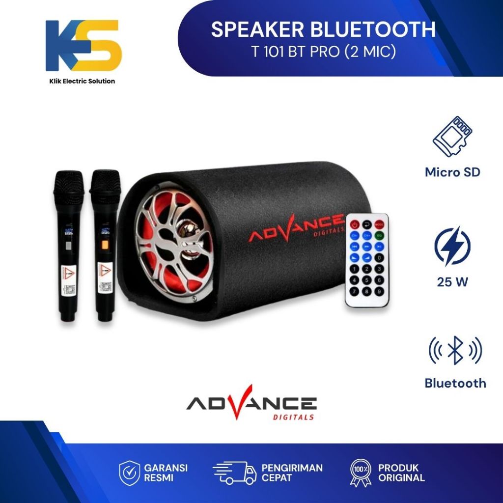 K.E.S - Advance Speaker Bluetooth Bass T 101 BT PRO (2 MIC) Speaker Subwoofer Bluetooth Untuk Mobil 