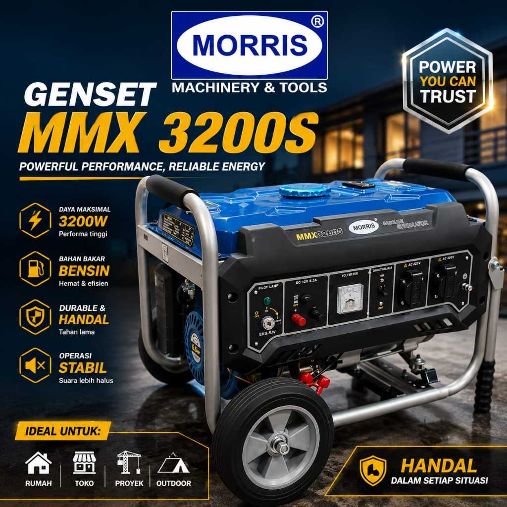 Genset MORRIS MMX 3200S Generator Set 2.2 KVA Gasoline Generator Starter