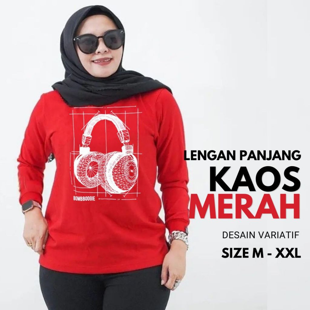 KAOS LENGAN PANJANG MERAH PRIA WANITA