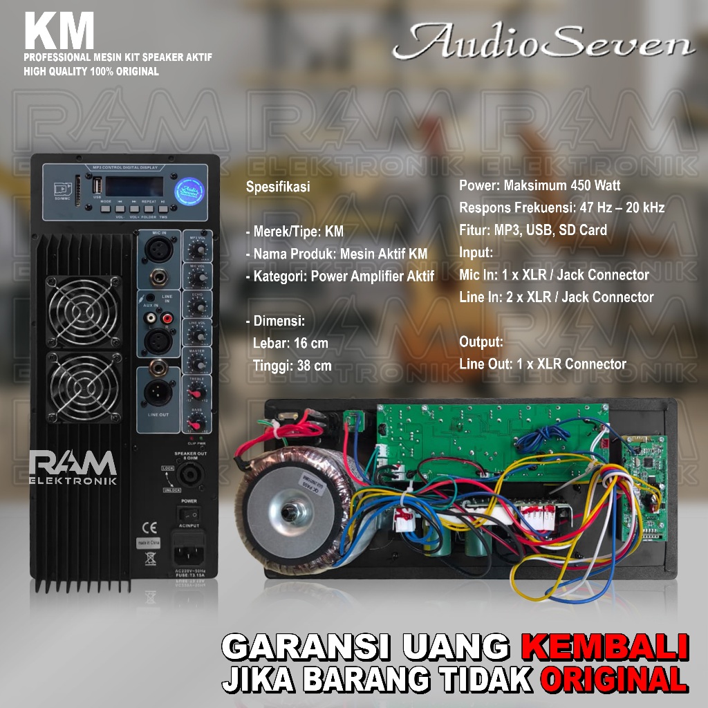 Mesin Kit Speaker Aktif AUDIO SEVEN KM Original Ukuran 16x38
