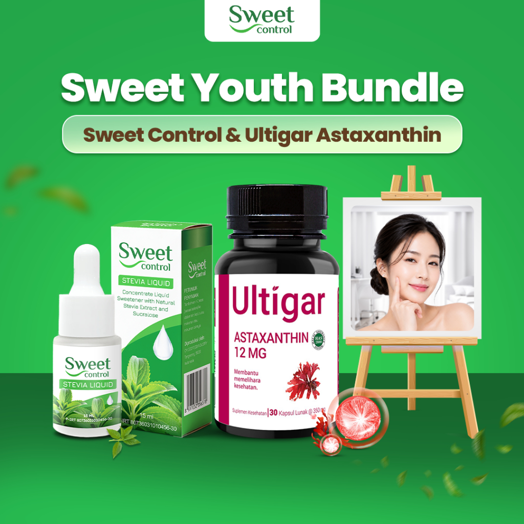 Sweet Youth Bundle Sweet Control Stevia Liquid + Ultigar Astaxanthin 12 mg - Antioksidan Astaxanthin