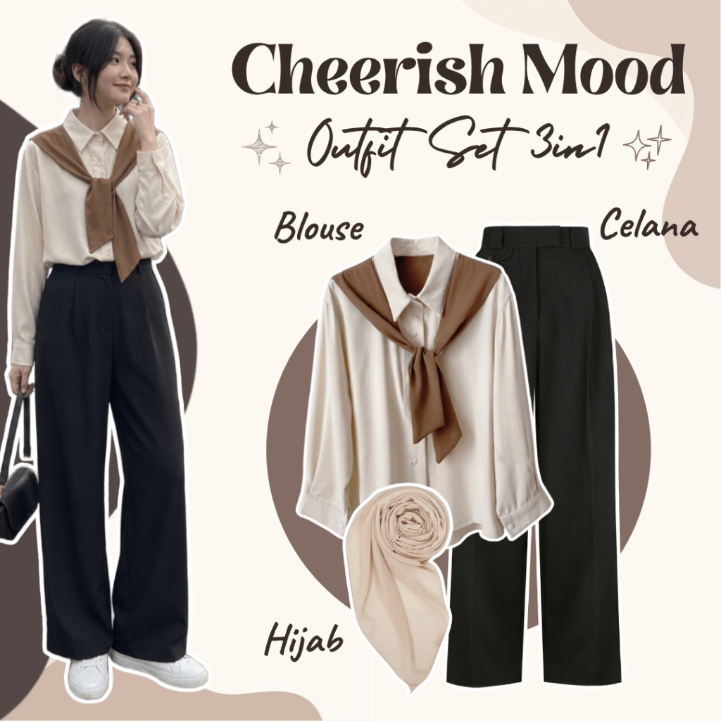 Setelan outfit Wanita | Blouse, Celana, Hijab | One Set Wanita Korean Style, Outfit Cewek 1 Set
