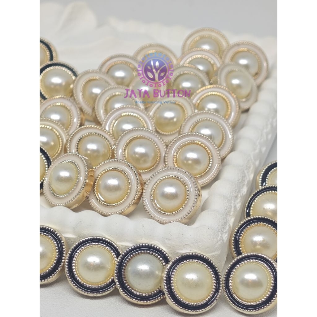 COD K29 KANCING FASHION ELEGANT PEARL ROSE GOLD FRAME BUTTON KANCING BULAT HITAM PUTIH PREMIUM / KAN