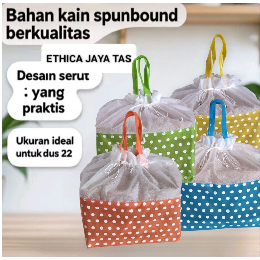Tas hajatan spunbond souvenir syukuran  serut polkadot 22