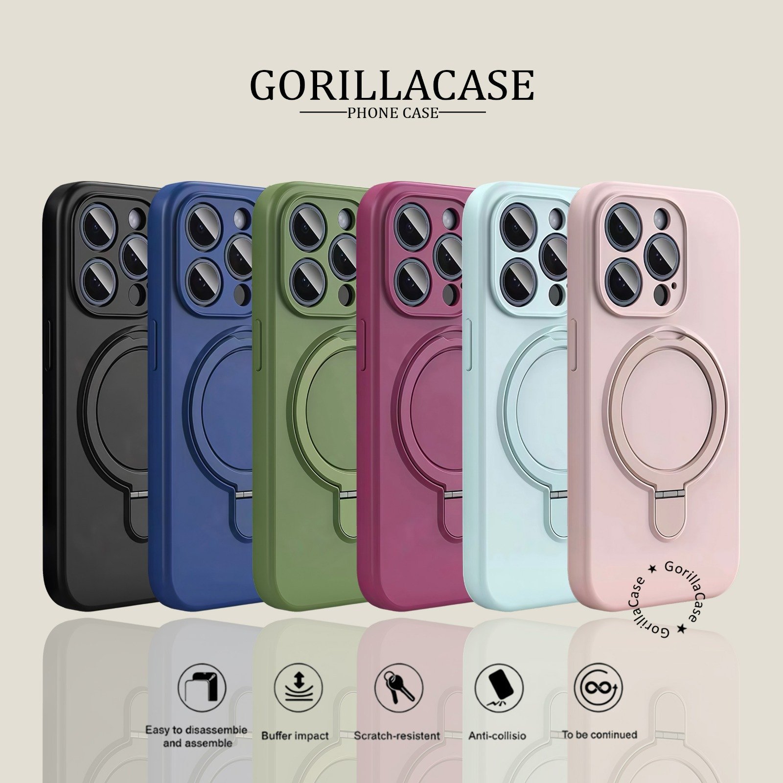 Bludru Folding Stand Ring Magsafe Silicone Case Compatible For Iphone 11 12 13 14 15 16 17 17Air Plu