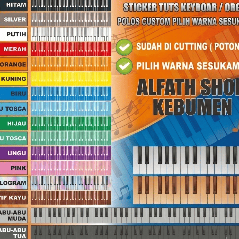Sticker Tuts Piano Keyboard Orgen Polos Yamaha Korg Roland technis dll.