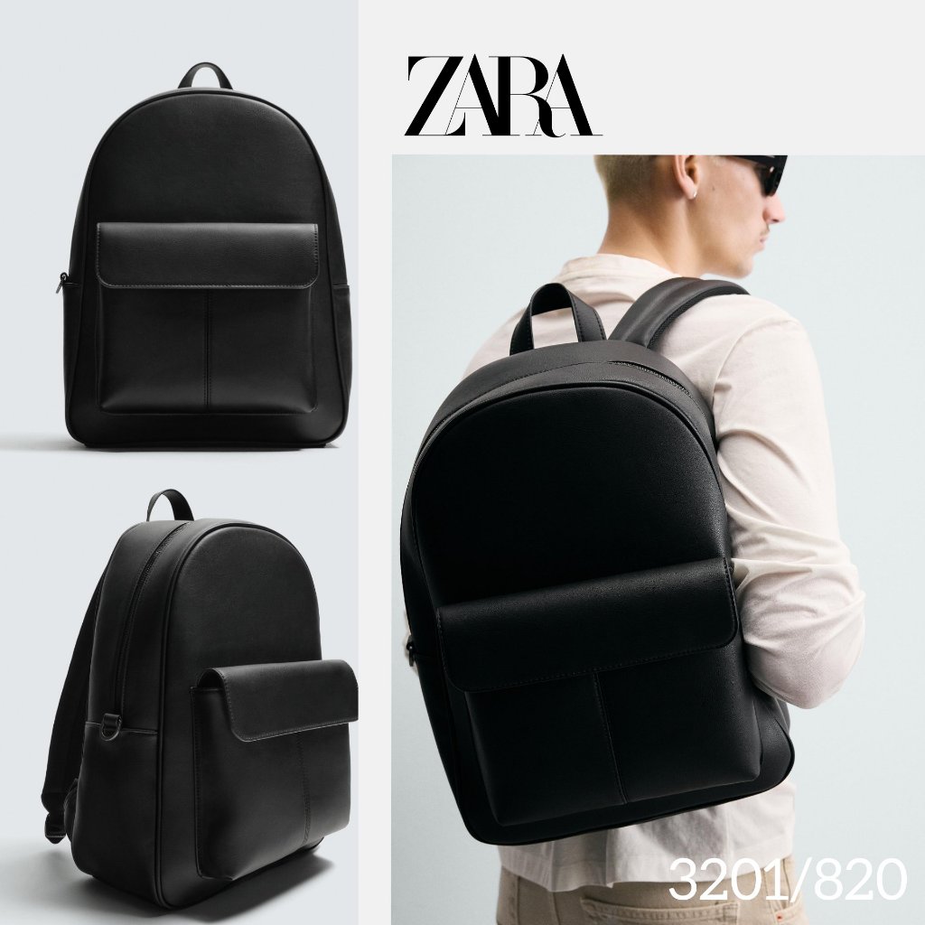 Tas Zara Black Brown Monochrome Backpack Man Bag Ransel Hitam Pria Cowok Besar