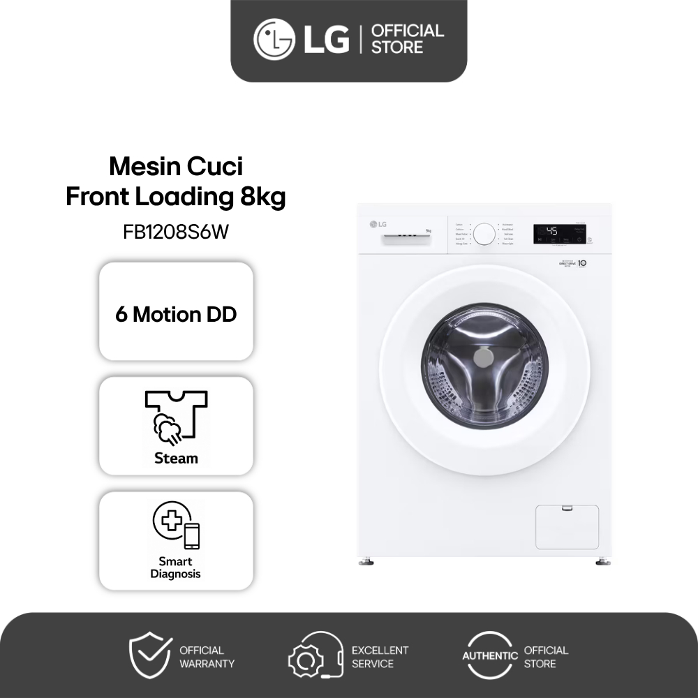 Free Instalasi - LG Mesin Cuci Front Loading Bukaan Depan 8kg Inverter Hemat Energi Steam Wash Atasi
