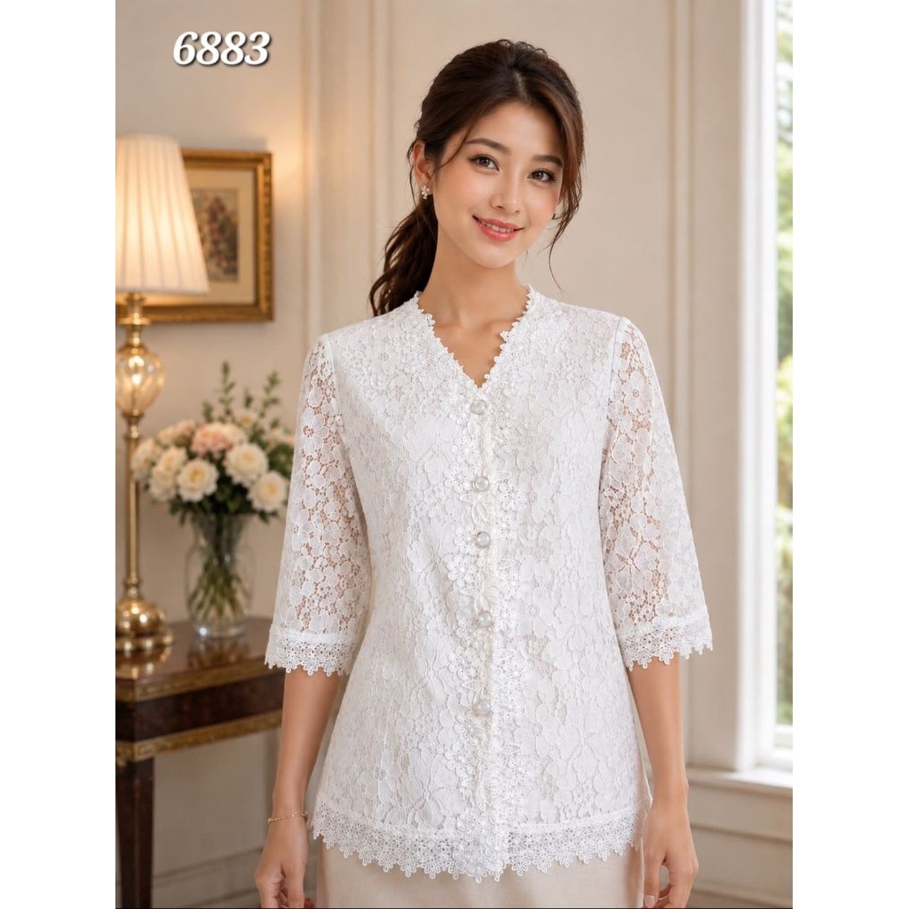 Blus Lauren premium brokat timbul cz  khusus putih dan hitam  ukuran kecil, standrt dan jumbo