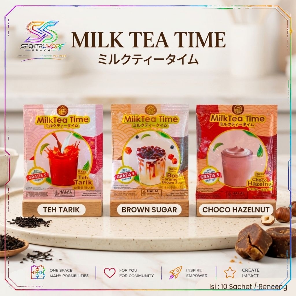 SpektruMorf Taste ~ Minuman Bubuk Sachet MilkTea Time / Teh Tarik Boba Brown Sugar Choco Hazelnut Se