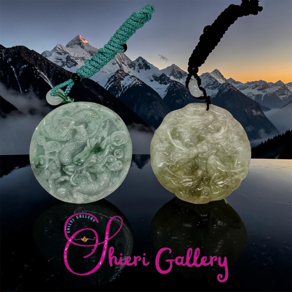 Liontin Giok Naga & Phoenix / Liontin Giok 9 Naga / Liontin Giok Burma Asli / Burma Jade Jadeite / G