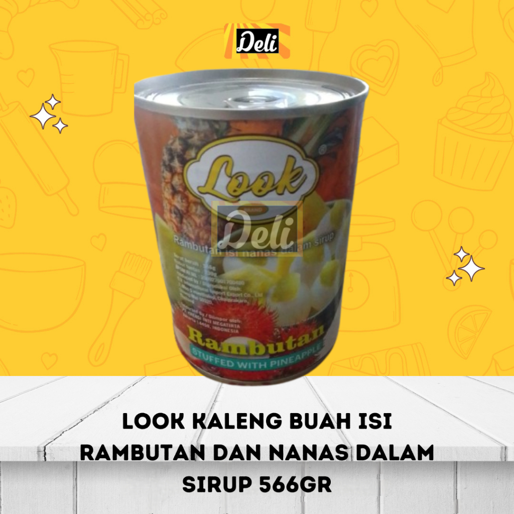 Look Kaleng Buah Isi Rambutan dan Nanas dalam Sirup Siap Makan 566gr