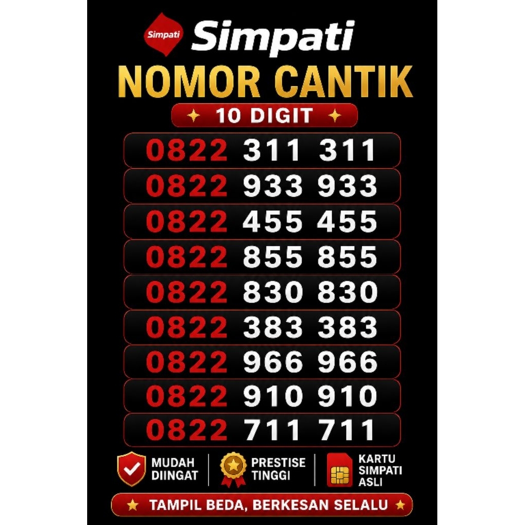 Kartu perdana nomor cantik telkomsel simpati 10 digit | 311 311 933 933 455 455 855 855 830 830 383 