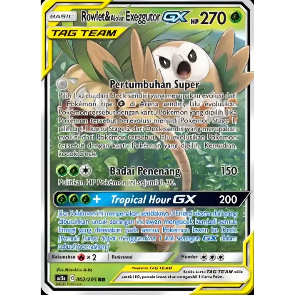 Tcg Pokemon Tag Team Rowlet & Alolan Exeggutor GX AC3b 2020 ID