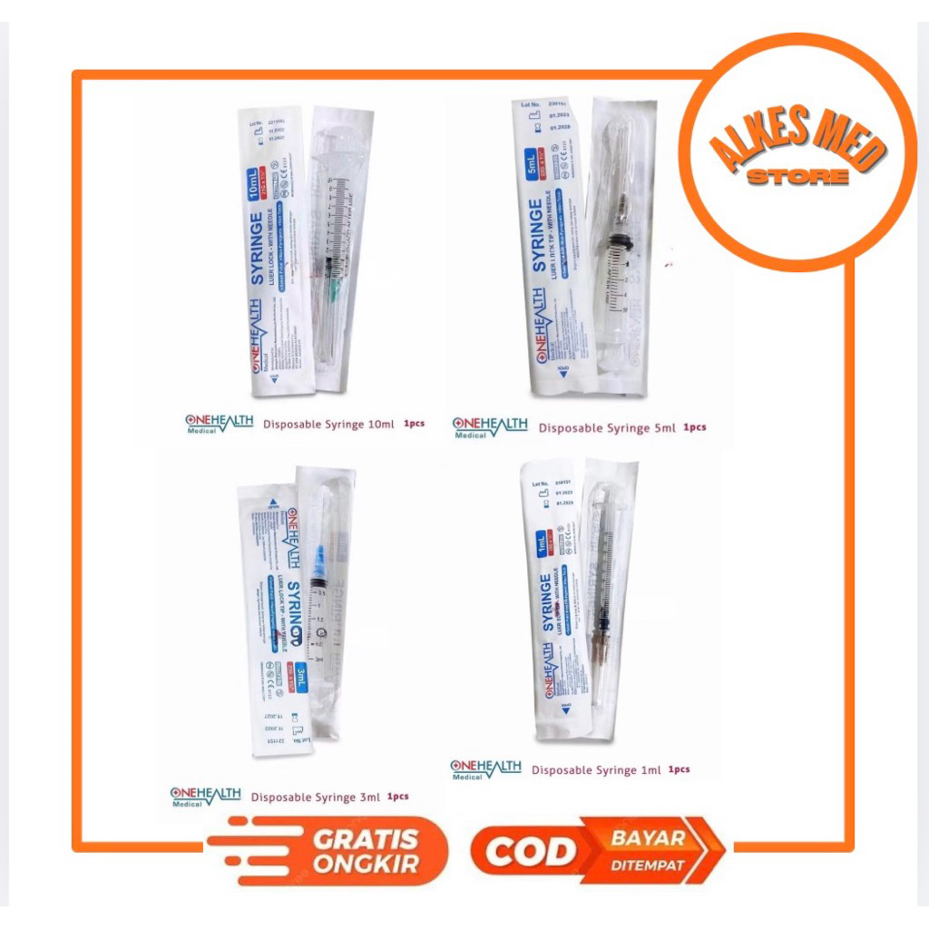 Jarum Suntik Spuit 1cc, 3cc, 5cc, 10cc, 20cc, Syringe Spuit Harga Satuan 1ml, 3ml, 5ml, 10ml