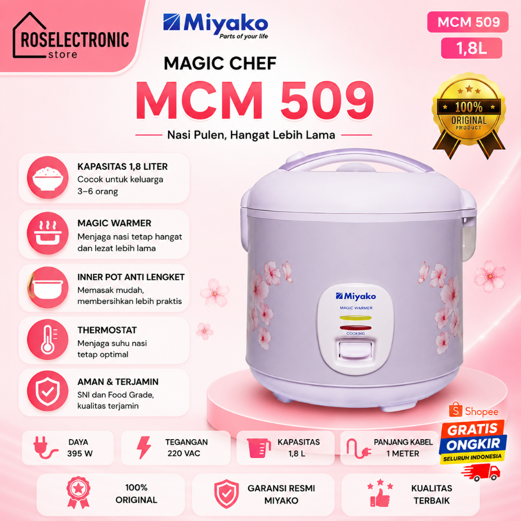Miyako Magic Chef MCM 509 - Penanak Nasi 1.8L MCM 509 Original Bergaransi/MCM-509/MCM 509/MCM509