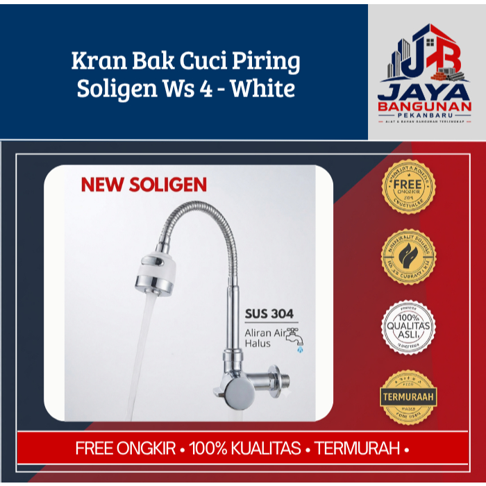 Kran Angsa Fleksibel Bak Cuci Piring Soligen WS 4 White - Kran Dapur Putih Minimalis Arah Ke Dinding