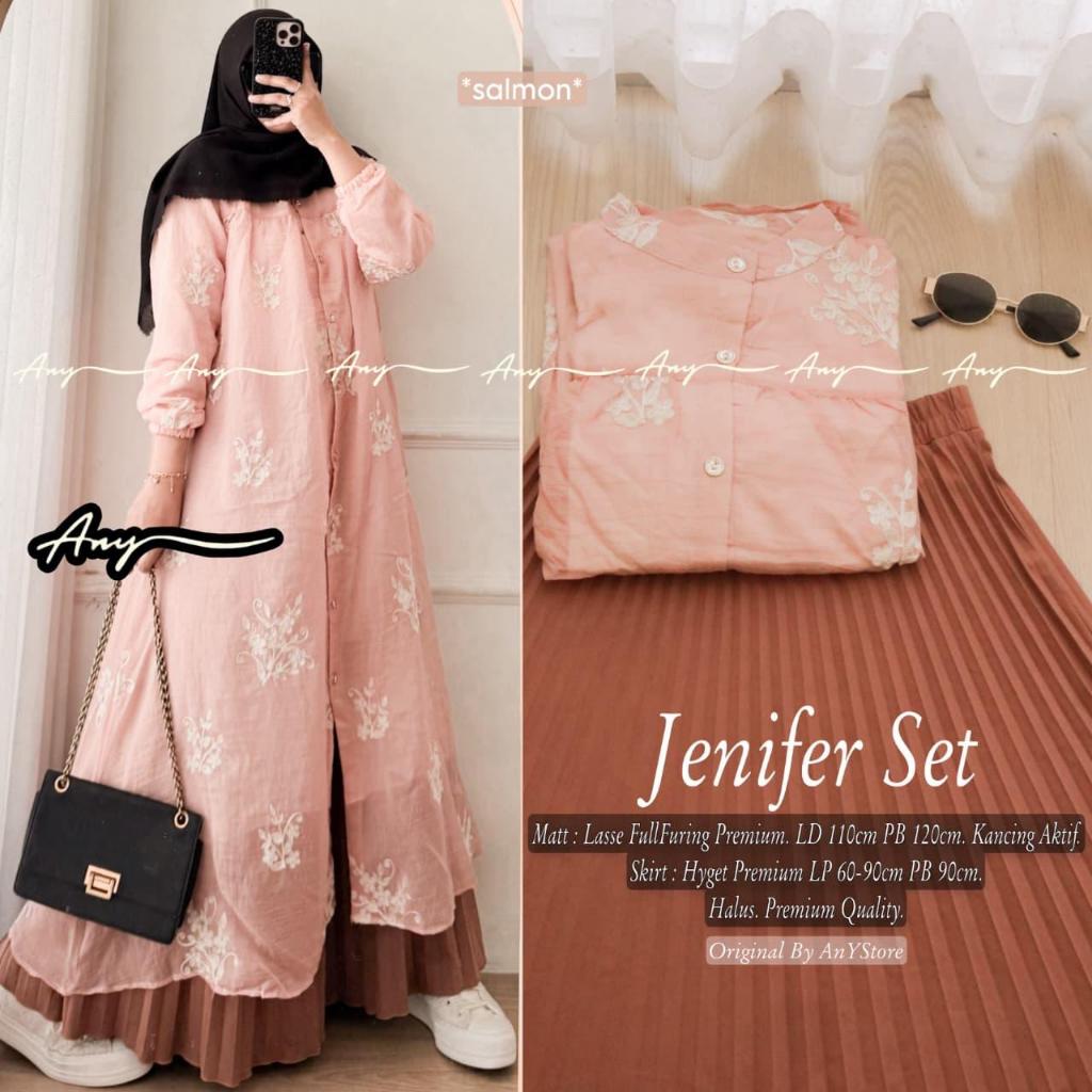 PGPS - Jenifer Set Gamis Bordir Premium Busui Friendly + Rok Plisket Hyget | Gamis Muslim Wanita Kek