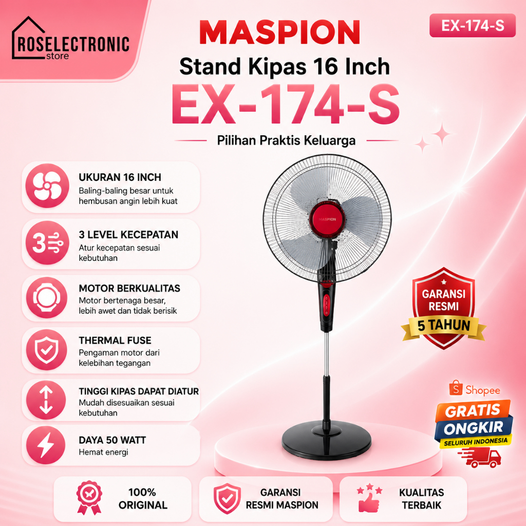 MASPION  EX-174-S STAND KIPAS 16 INCH/ EX174/EX-174/EX 174/KIPAS BERDIRI 16 INCH/STAND FAN 16"