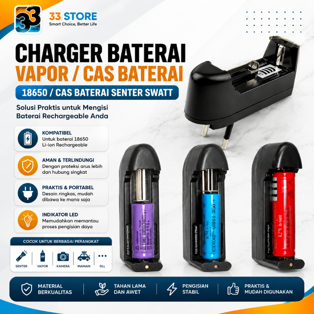 CHARGER BATERAI VAPOR / CAS BATREI 18650 / CAS BATERAI SENTER SWATT