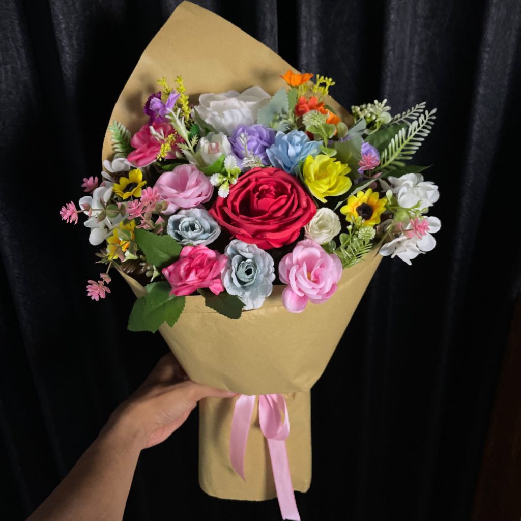 BOUQUET THUMBELINA BUCKET BUKET BUNGA ARTIFICIAL UKURAN MEDIUM BESAR