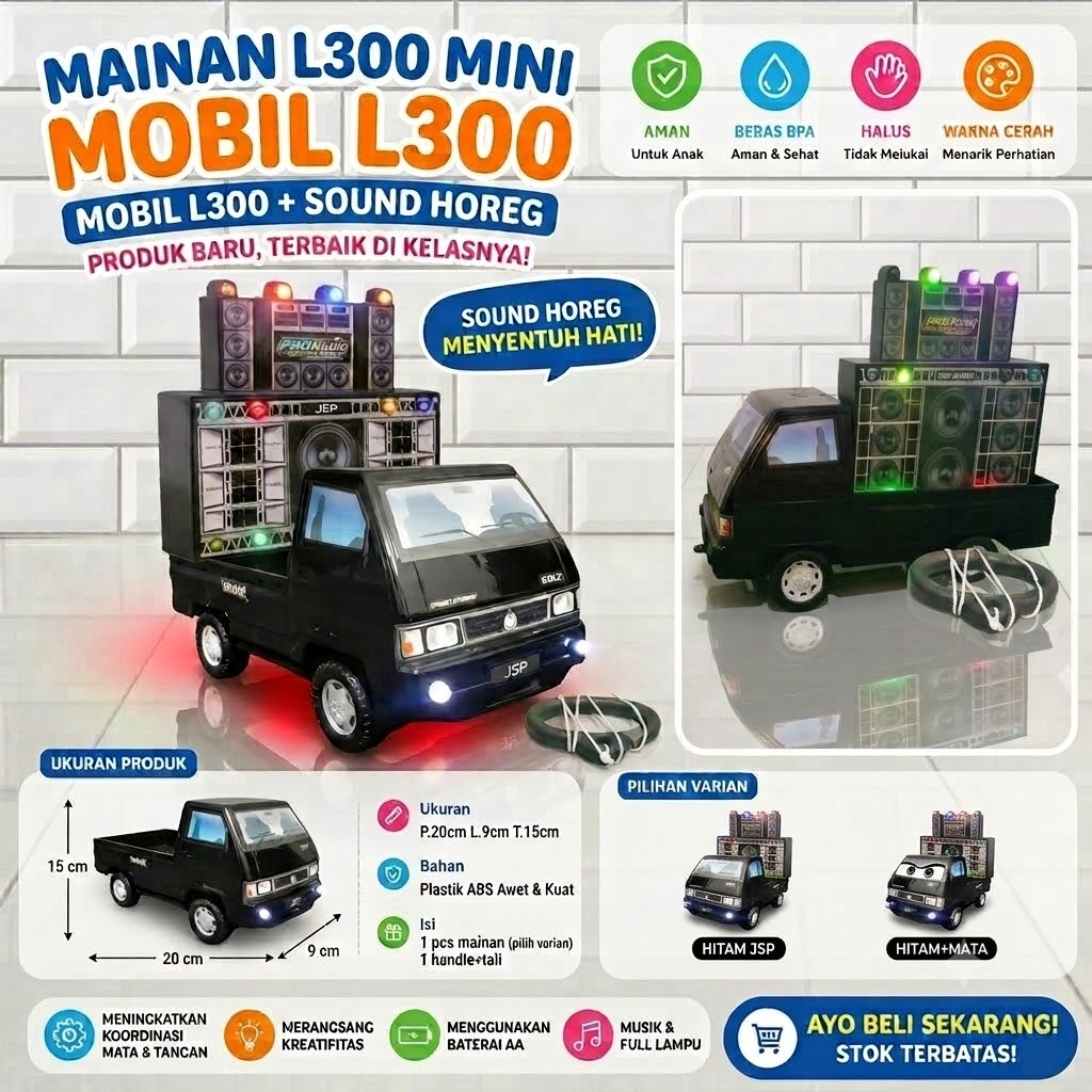 Nekofast- 1 Set Mainan Miniatur Mobil Pickup L300 + Sound Horeg Audio Ukuran Mini Paket Lengkap L300