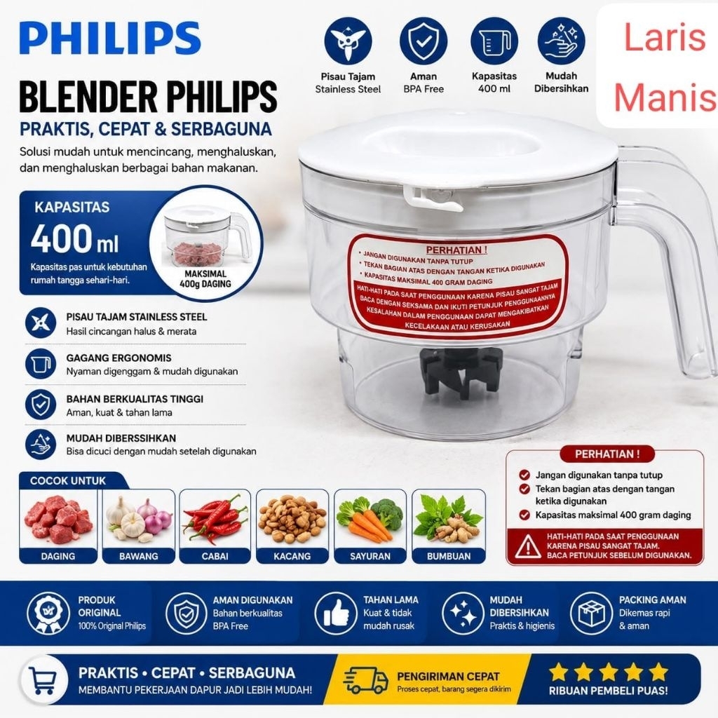 CHOPER DAGING PHILIPS CHOPPER DAGING PHILIPS / PENGGILING DAGING PHILIPS HR 2115/2116/2071