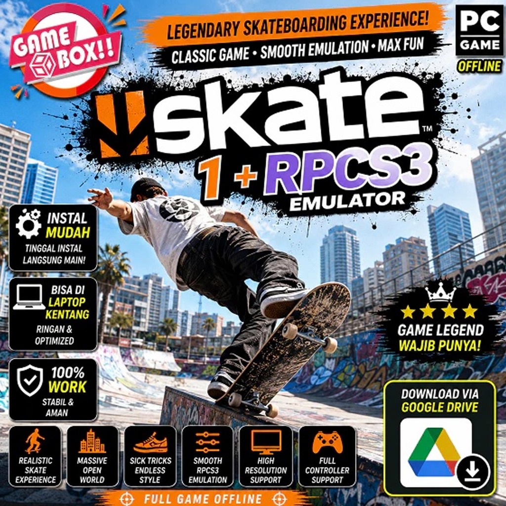(RDP) SKATE 1 + RPCS 3 EMULATOR - PC GAMES RAJA DIGITAL PRO