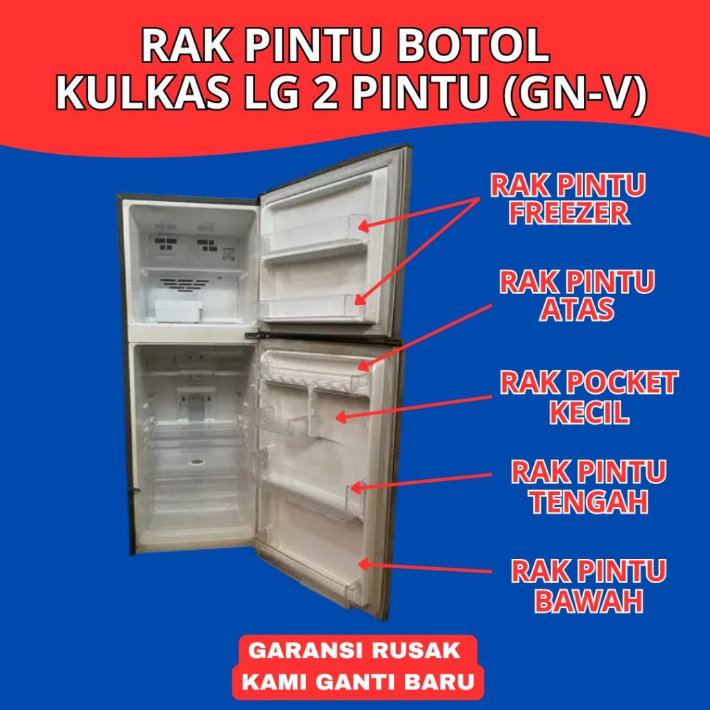 rak pinggir pintu kulkas LG 2 Pintu type GN-V Rak PIntu Botol Kulkas LG GNV 2 Pintu (custom akrilik 