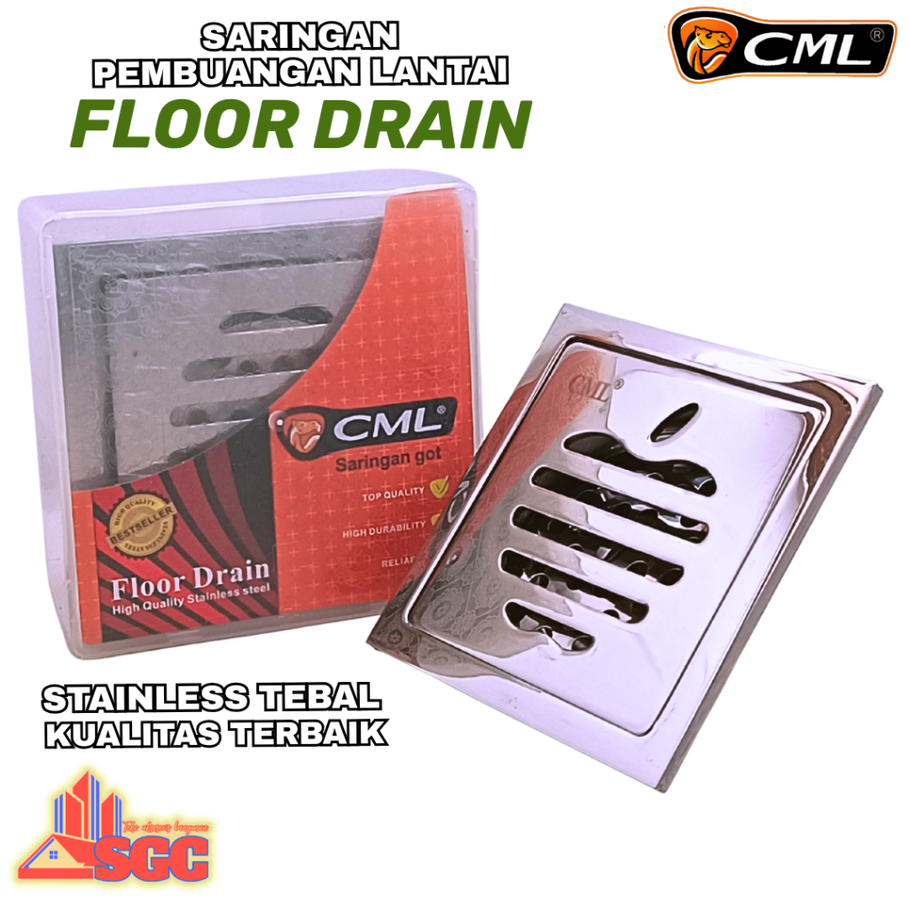 SARINGAN GOT CML - KAMAR MANDI / FLOOR DRAINNER / SARINGAN PEMBUANGAN LANTAI - STAINLESS CROME