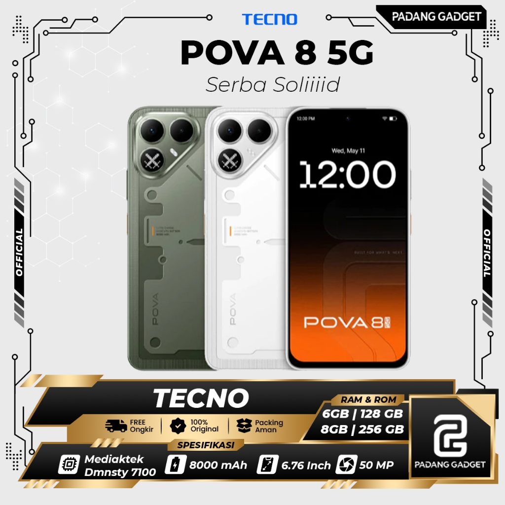 Tecno Pova 8 5G 6/128 & 8/128 GB | HP Mediatek Dimensity 7100 mAH Batrai 8000 Mah Garansi Resmi