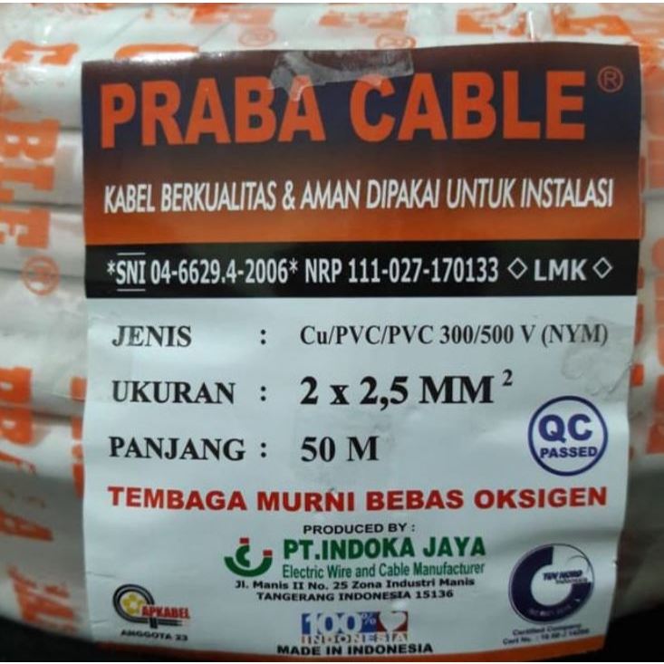 Kabel Praba NYM 2 x 2,5 mm meteran Kabel Listrik instalasi