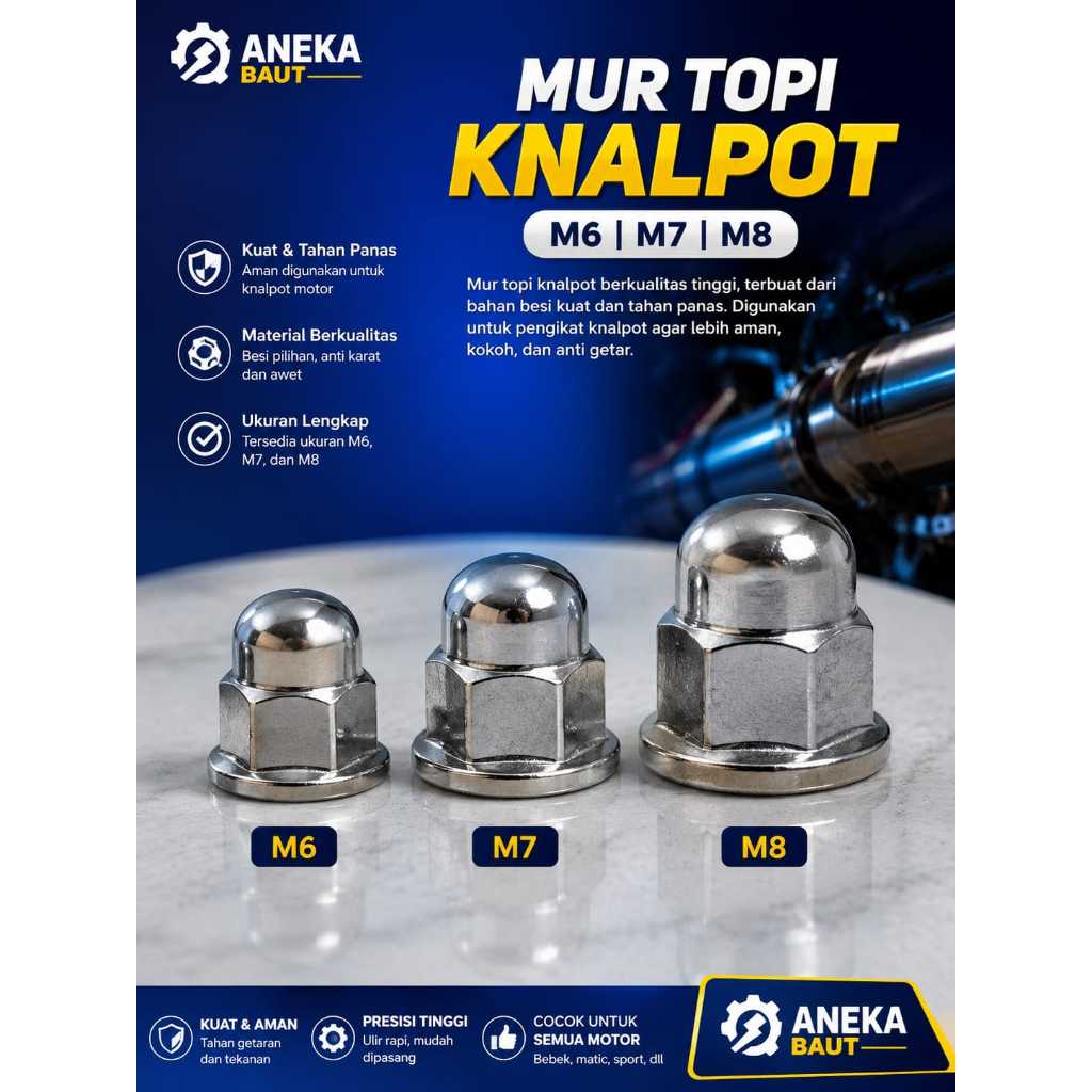 mur topi knalpot M6,M7,M8 chrome kunci 10/mur 10,mur 11